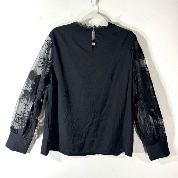 Shein Black Sheer Lace Balloon Sleeve Blouse - Picture 5 of 9